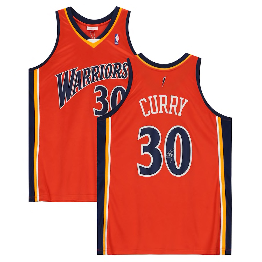 STEPHEN CURRY Signed Warriors Orange Throwback Authentic M&N Jersey ...