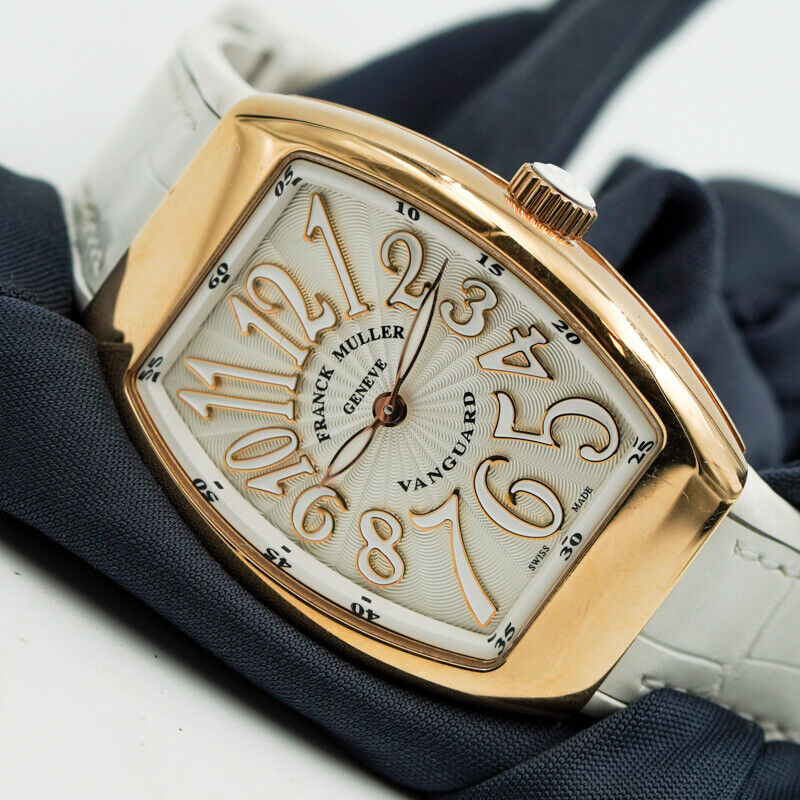 Franck Muller White Vanguard 32mm 18K Gold White Leather Strap V